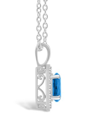 Blue Topaz (1-2/3 ct. t.w.) and Diamond (1/8 ct. t.w.) Halo Pendant Necklace in Sterling Silver