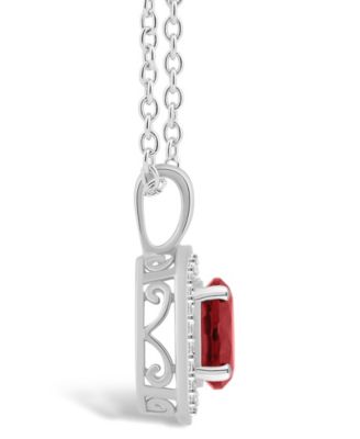 Garnet (1-2/3 ct. t.w.) and Diamond (1/8 ct. t.w.) Halo Pendant Necklace in Sterling Silver