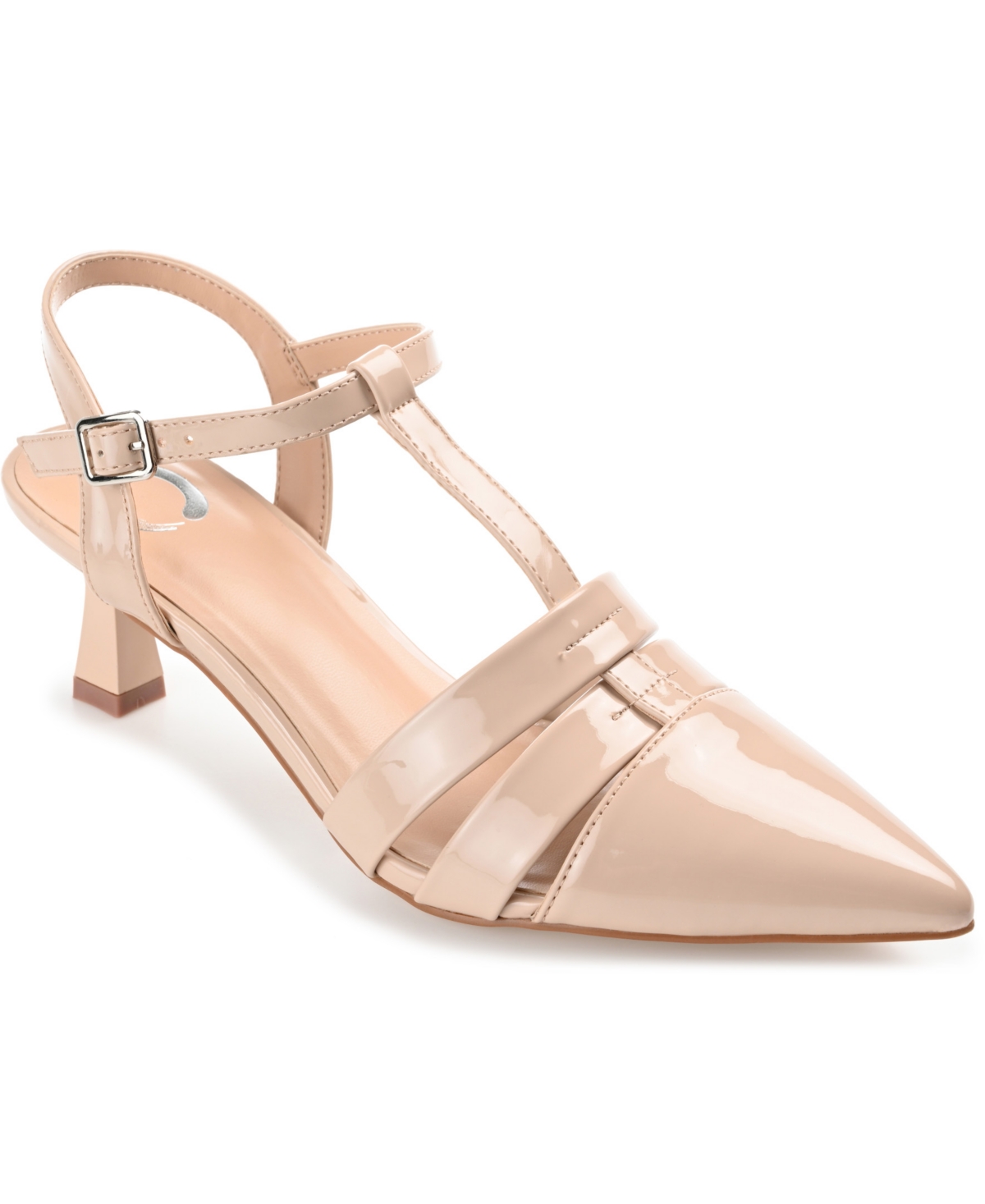Shop Journee Collection Women's Jazlynn T Strap Kitten Heel Dress Pumps In Nude Patent