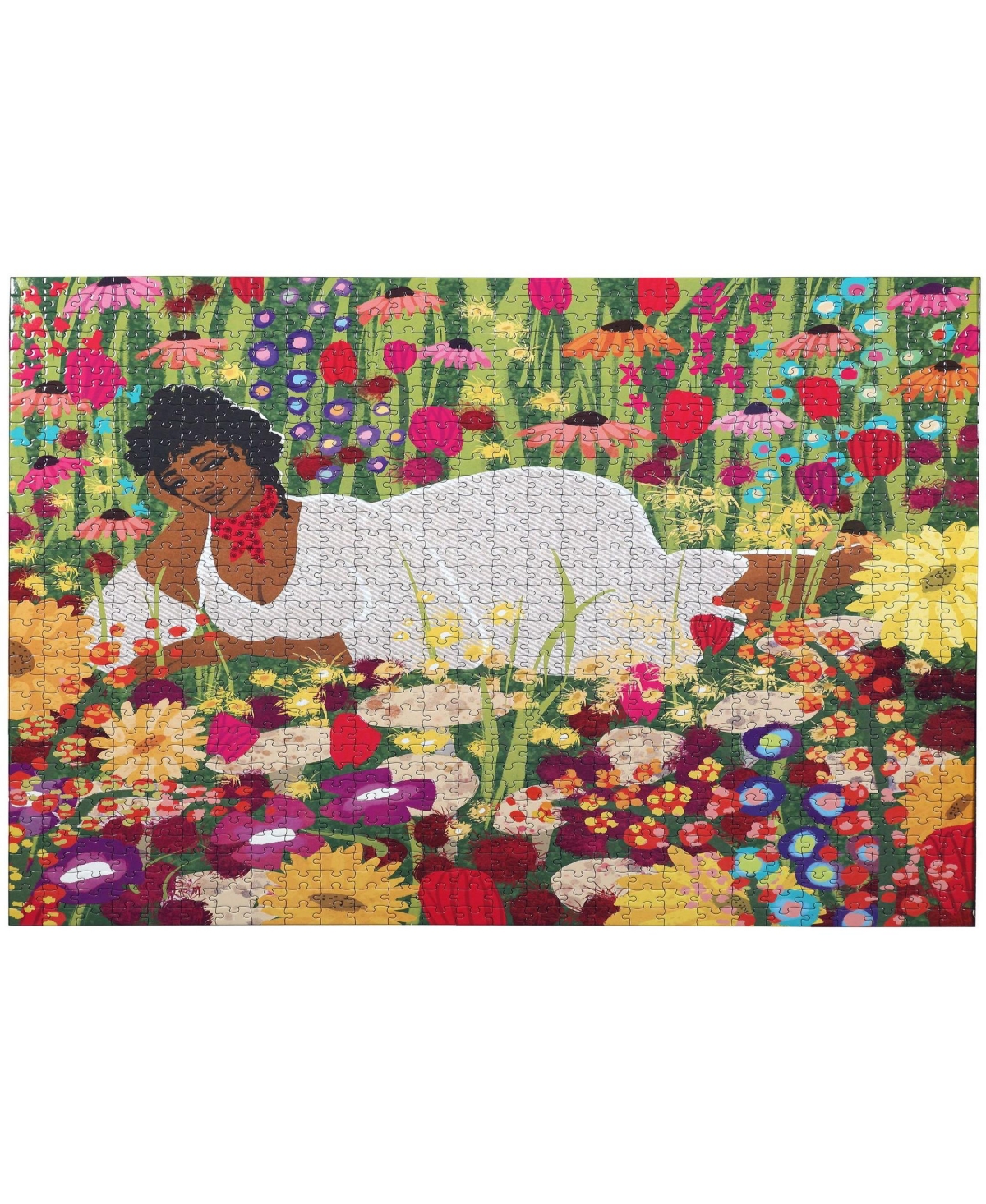 Shop Eeboo Enchantmints Piece And Love Woman In Flowers 1000 Piece Jigsaw Puzzle Set, 23" X 23" In Multi