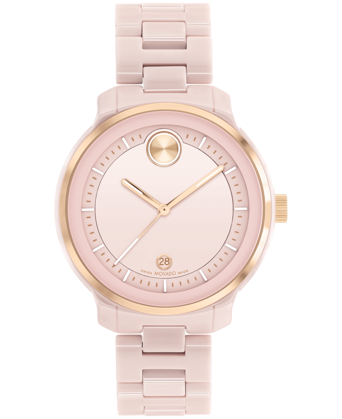 Shop Movado Women's Bold Verso Swiss Quartz Blush Ceramic Bracelet Watch 39mm In Pink