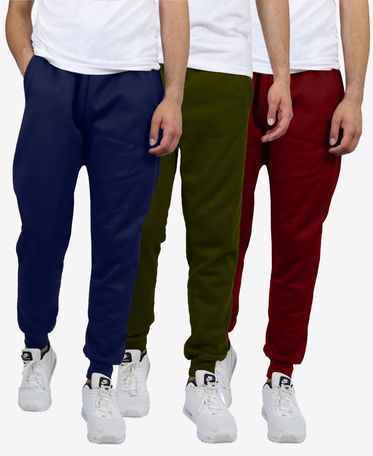 Galaxy By Harvic Men's Slim Fit Heavyweight Classic Fleece Jogger Sweatpants, Pack Of 3 In Navy,olive,burgundy