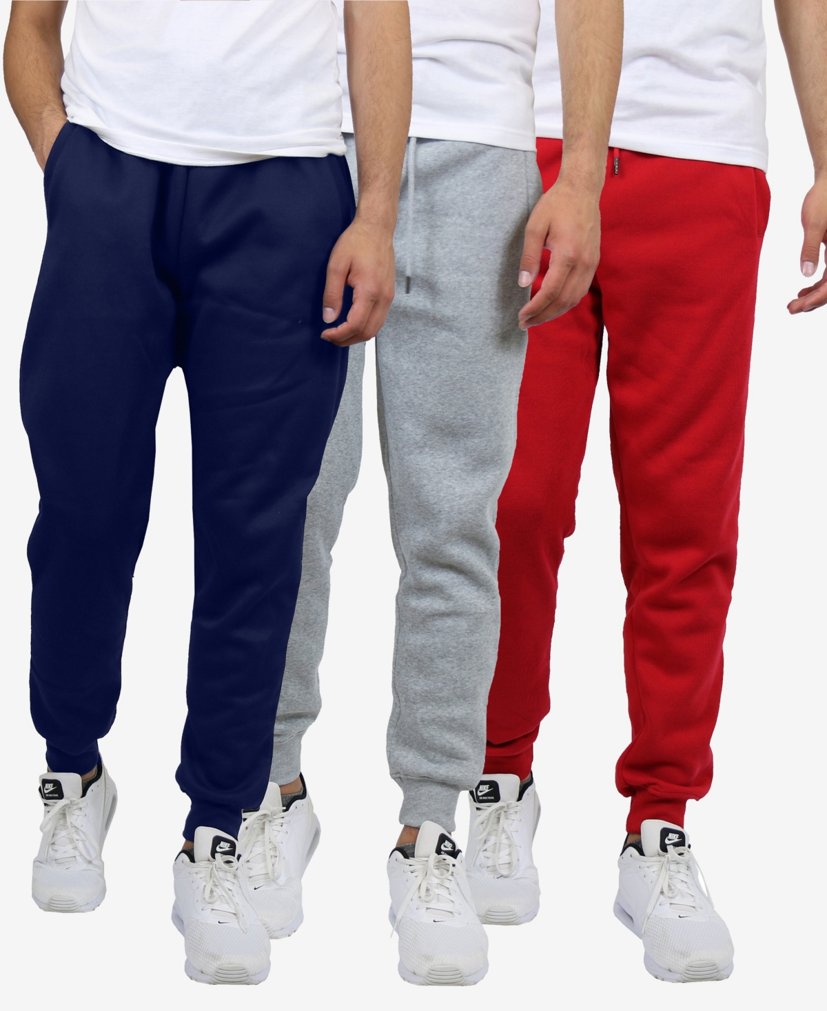 Galaxy By Harvic Men's Slim Fit Heavyweight Classic Fleece Jogger Sweatpants, Pack Of 3 In Navy,heather Gray,red