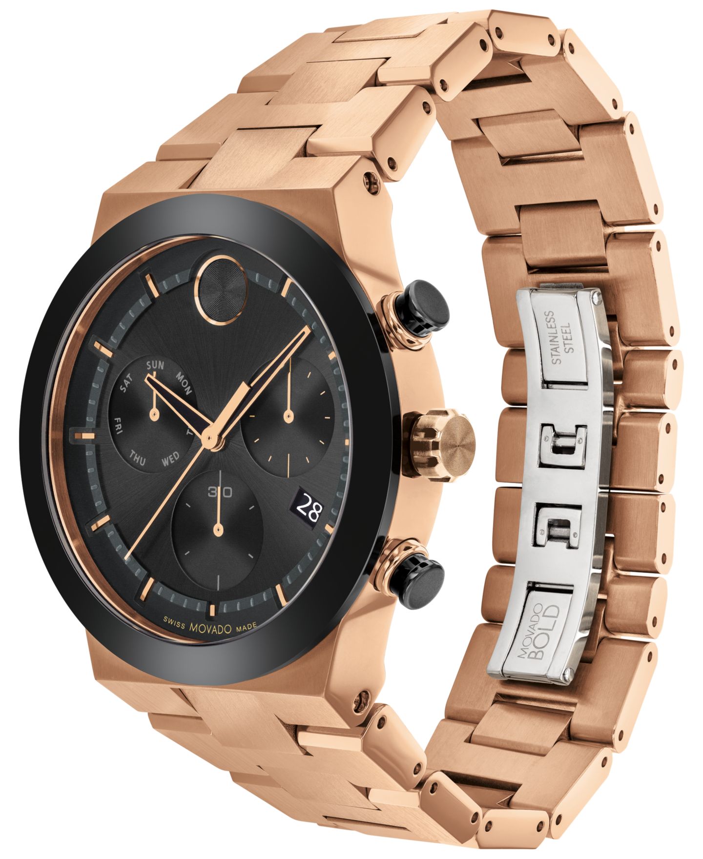 Мужские часы Movado Bold Fusion Swiss Quartz Chronograph Bronze PVD Bracelet Watch 44mm — фото 2