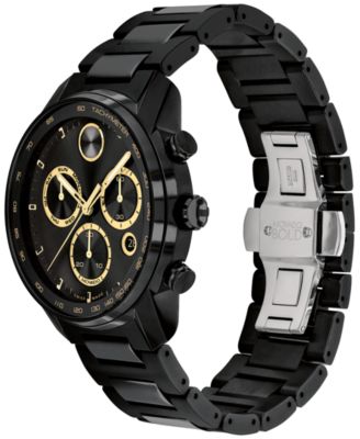 Men's Bold Verso Swiss Quartz Chronograph Ionic Plated Black Steel Bracelet Watch 44mm