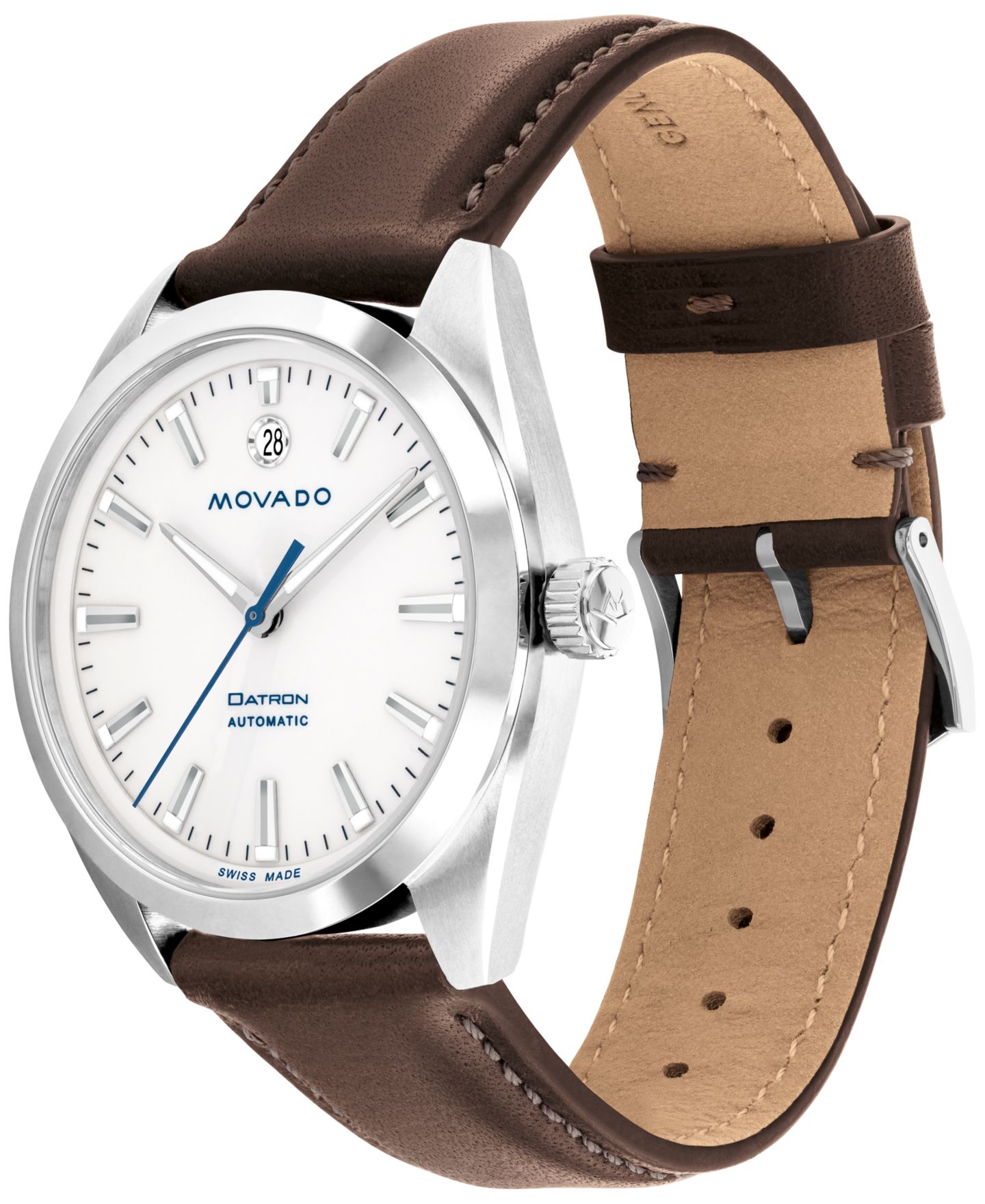 Мужские часы Movado Heritage Datron Swiss Automatic Chocolate Genuine Leather Strap Watch 40mm — фото 3