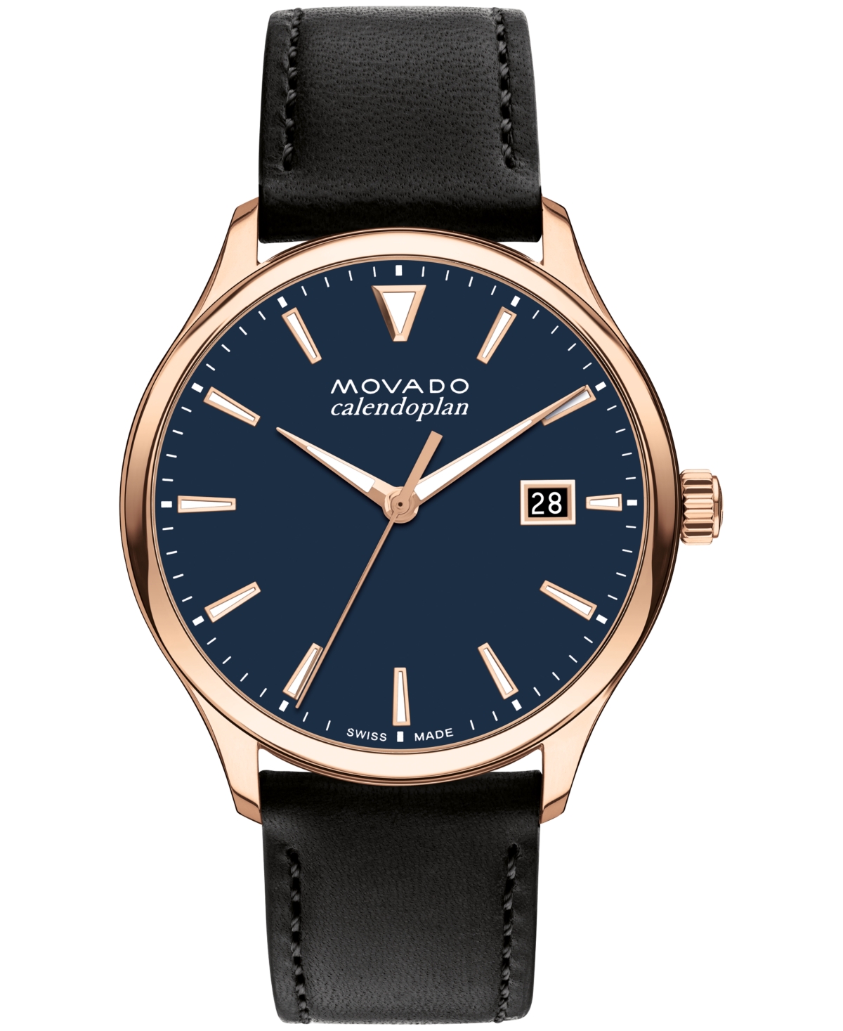 Shop Movado Men's Heritage Calendoplan Swiss Quartz Black Genuine Leather Strap Watch 40mm