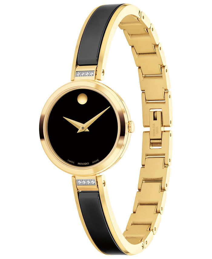 Movado Women #39 s Moda Swiss Quartz Black Ceramic Yellow PVD Bangle Watch