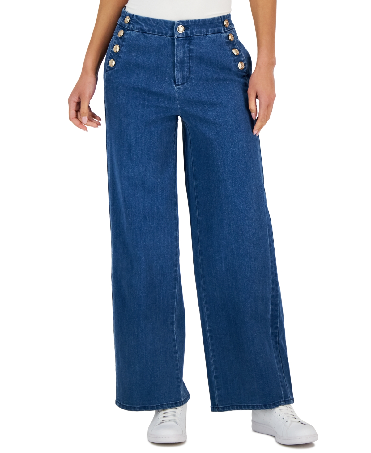  Charter Club Women's High-Rise Wide-Leg Button Jeans, Created for Macy's