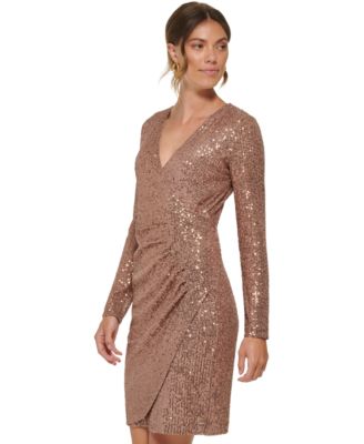 thumbnail image 2 of DKNY Ruched-sleeve Midi Dress | Red 2 of 11