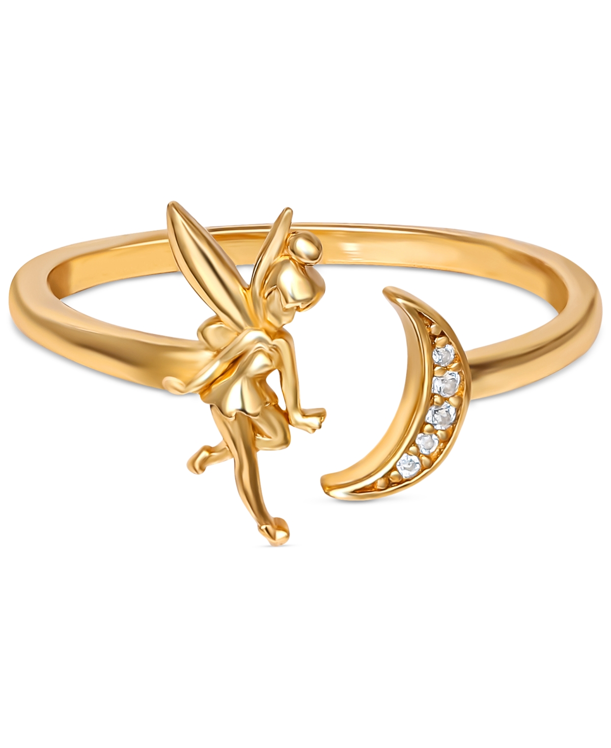 Cubic Zirconia Tinkerbell Moon Cuff Ring in 18k Gold-Plated Sterling Silver - Gold Over Silver