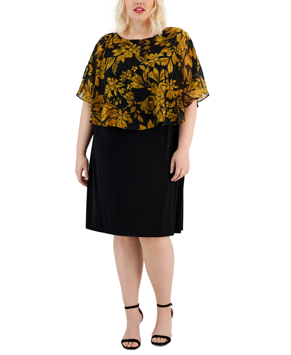 Connected Plus Size Printed-Overlay Jersey-Knit Dress