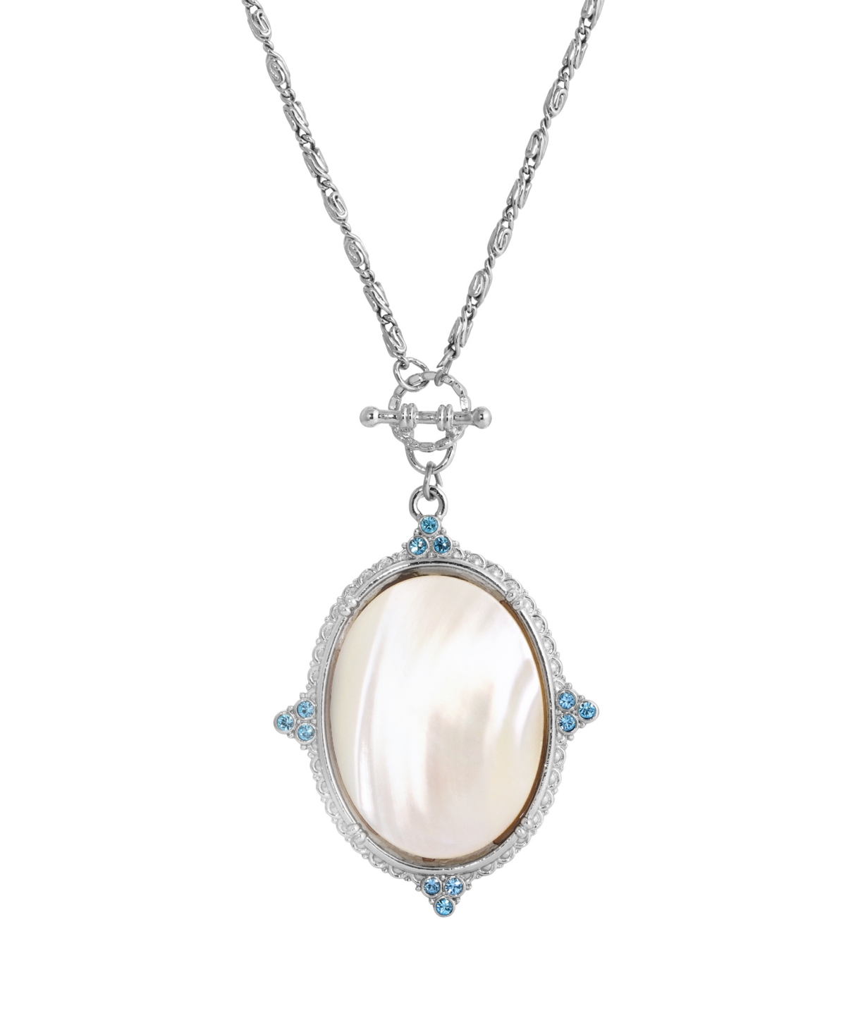 2028 Silver-tone Aqua And Mother Of Pearl Necklace In White