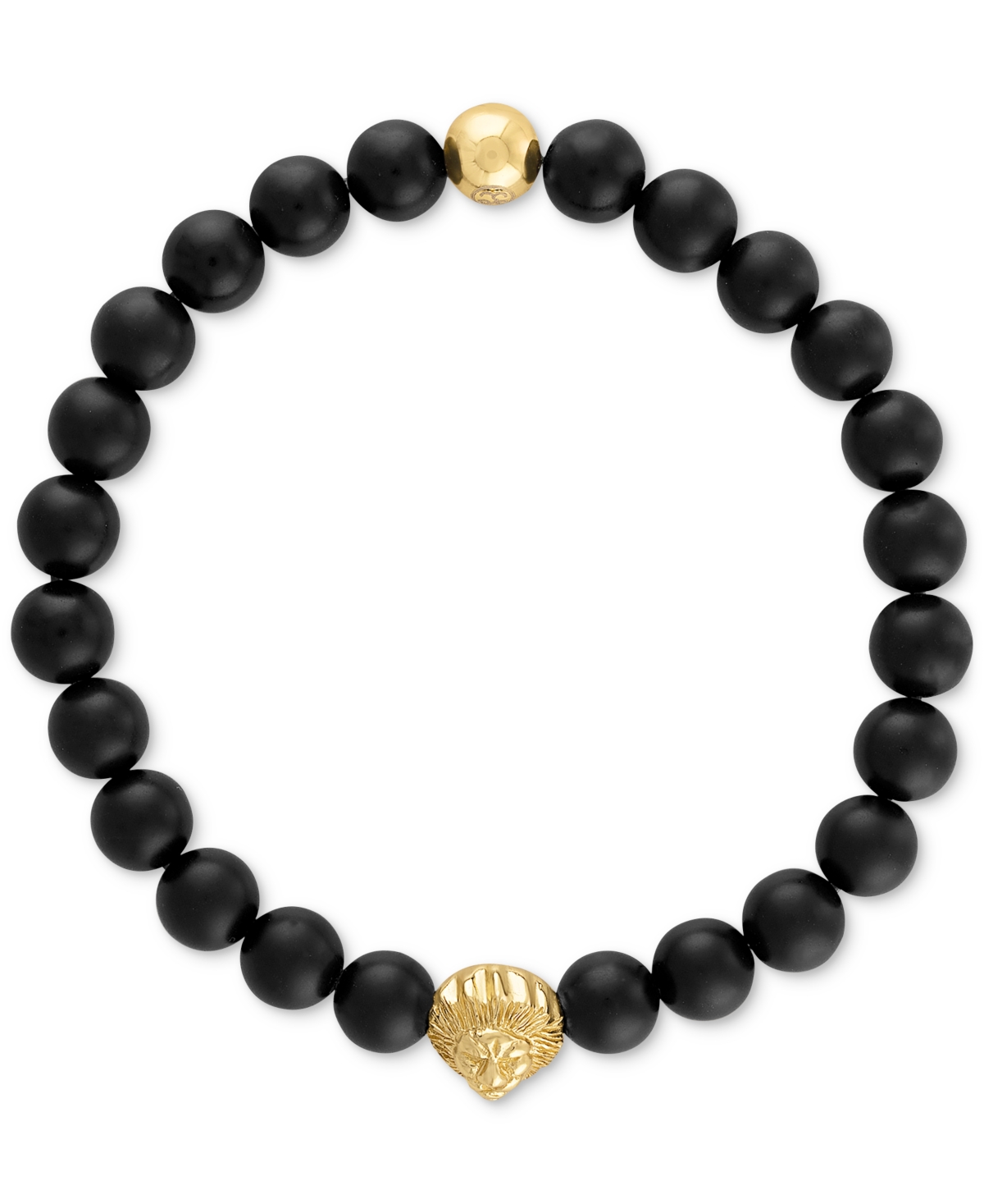 Esquire Men's Jewelry Onyx & Lion Bead Stretch Bracelet in 14k Gold-Plated Sterling Silver, (Also in Blue Tiger Eye), Created for Macy's