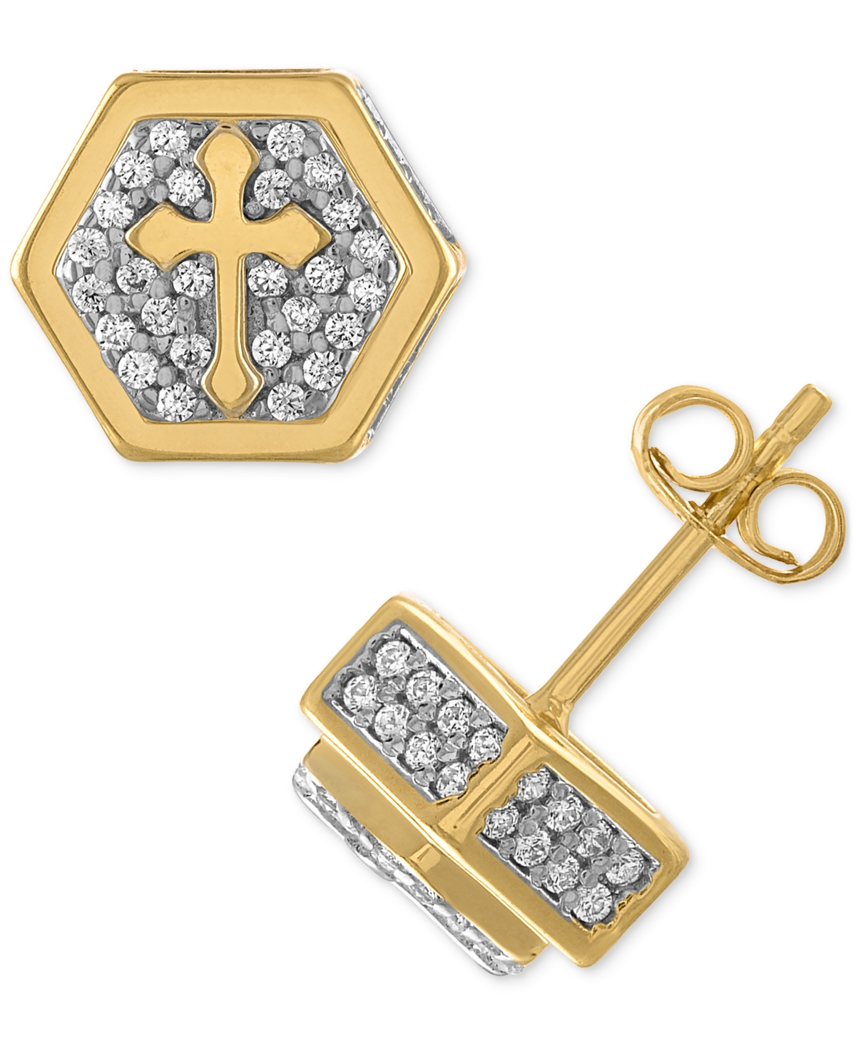 Cubic Zirconia Cross Hexagon Cluster Stud Earrings, Created for Macy's - Gold Over Silver