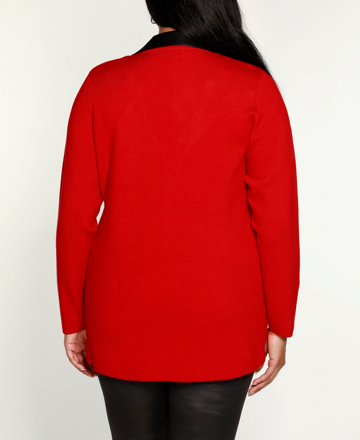 Belldini Black Label Plus Size Faux-Leather Collared Sweater Jacket -Black