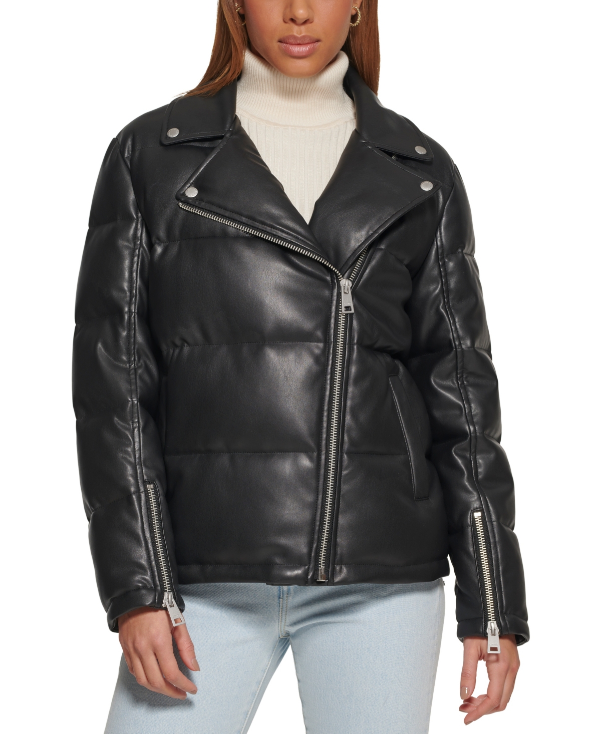 Levi's Women's Leather Quilted Puffer Moto Coat