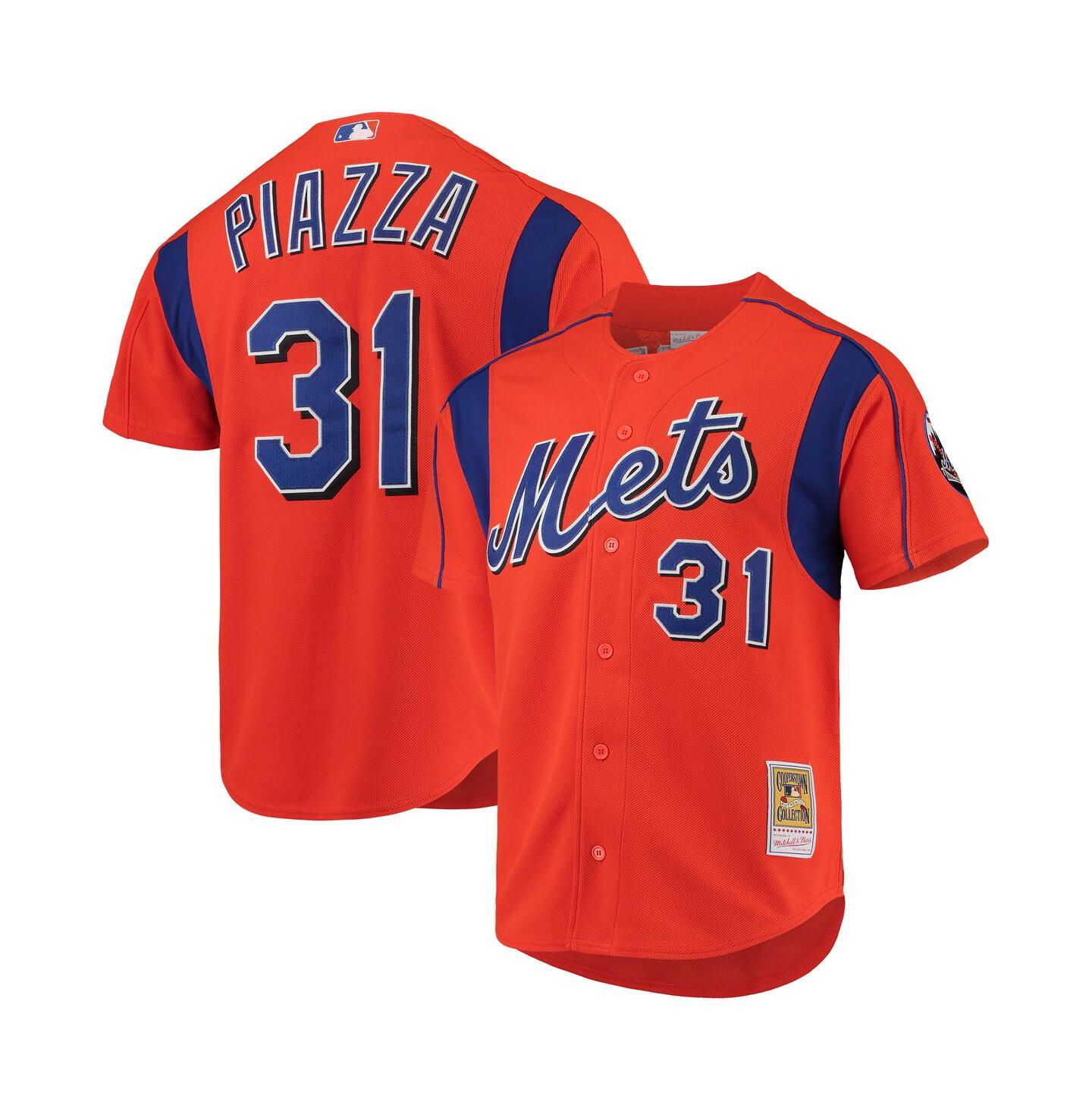 Мужской топ Mitchell & Ness Mike Piazza Orange New York Mets Cooperstown Collection Mesh Batting Practice Jersey — фото 1