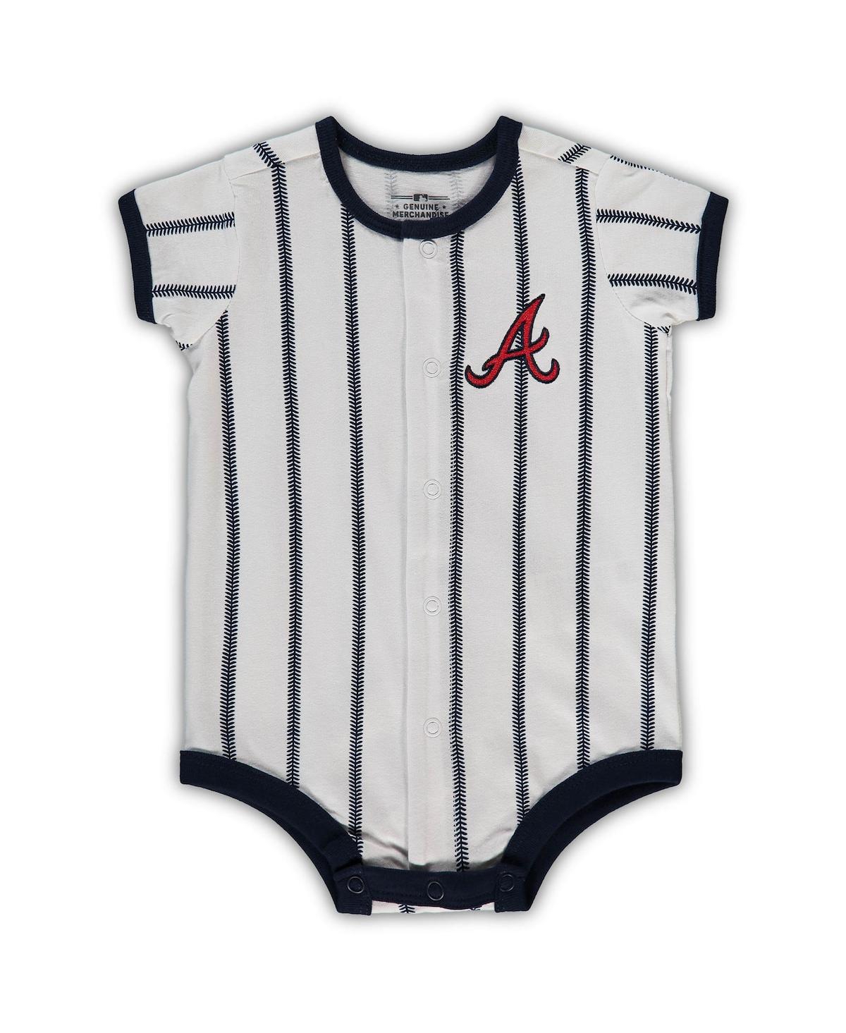 Shop Outerstuff Newborn Boys And Girls White, Navy Atlanta Braves Power Hitter Short Sleeve Bodysuit In White,navy