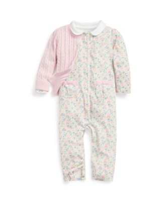 Baby Girls Floral Print Cotton Coverall