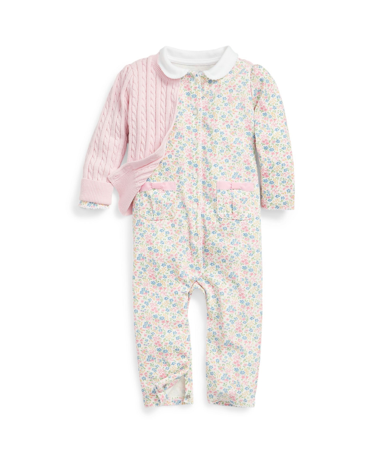 Shop Polo Ralph Lauren Baby Girls Floral Print Cotton Coverall In White Multi