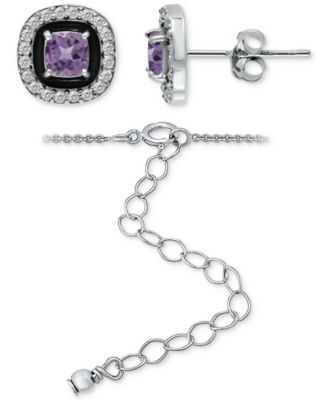2-Pc. Set Blue Topaz, Cubic Zirconia & Enamel Pendant Necklace & Matching Stud Earrings, Created for Macy's