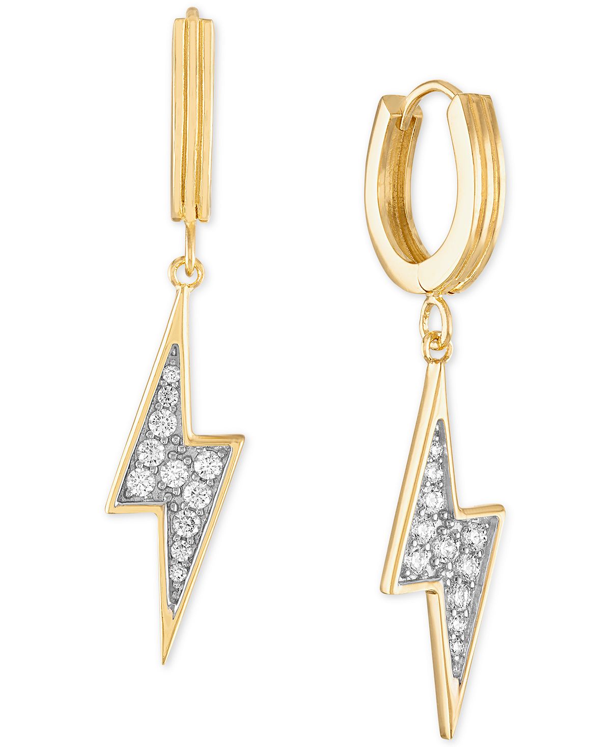 Esquire Men's Jewelry - Cubic Zirconia Lightning Bolt Drop Earrings in 14k Gold Plated Sterling Silver