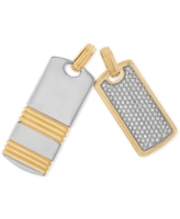Esquire Men's Jewelry 2-Pc. Set Cubic Zirconia Pave & Ridged Dog Tag Pendants in Sterling Silver & 14k Gold-Plate, Created for 