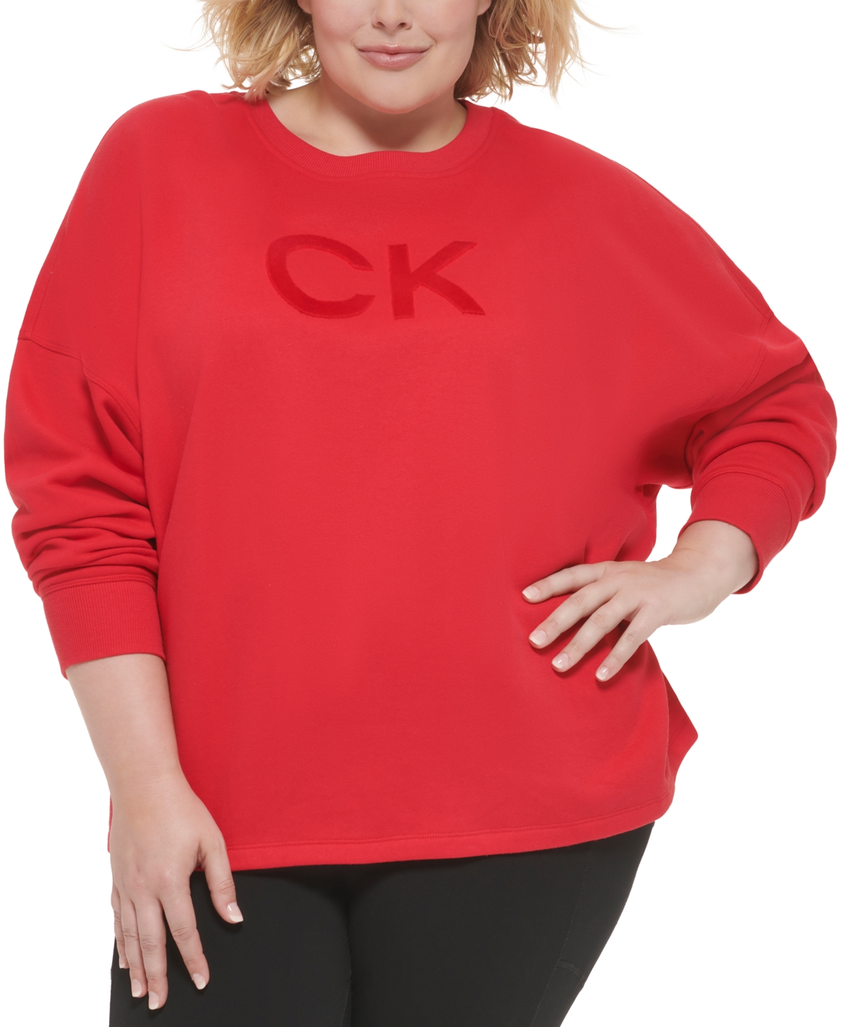 Calvin Klein Performance Plus Size Velvet Logo French Terry Sweatshirt