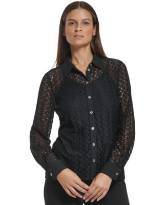 Tommy Hilfiger - Women's Sheer Lace Button-Front Shirt