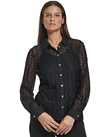 Women's Sheer Lace Button-Front Shirt
