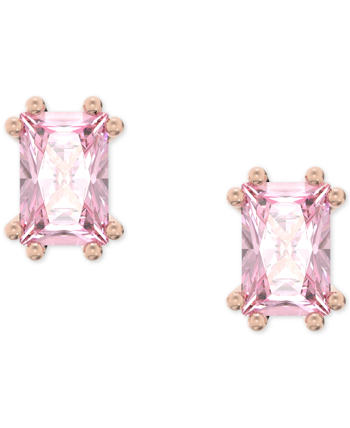 Shop Swarovski Rose Gold-tone Color Cushion-cut Crystal Stud Earrings In Pink