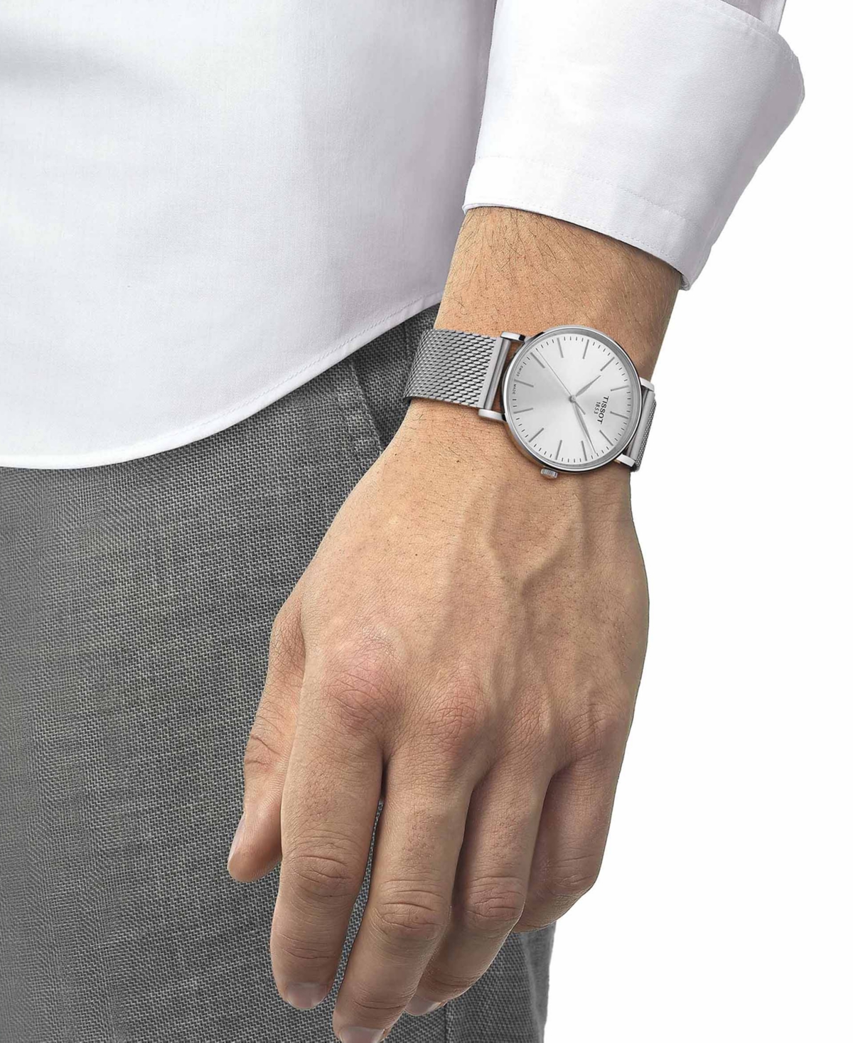 Shop Tissot Men's Swiss Everytime Stainless Steel Mesh Bracelet Watch 40mm In Grey