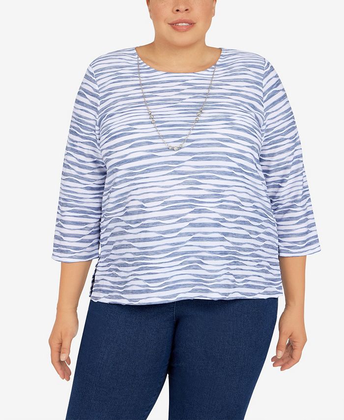 Alfred Dunner Plus Size Shenandoah Valley Texture Crew Neck 3/4 Sleeve ...