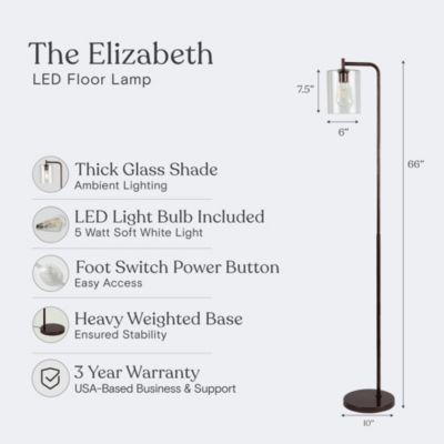 Elizabeth Modern LED Gold Floor Lamp with Glass Shade (66"), Edison Bulb Included