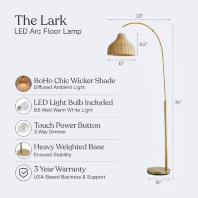 Lark 75 in. Boho Wicker LED Floor Lamp with Rattan Empire Shade