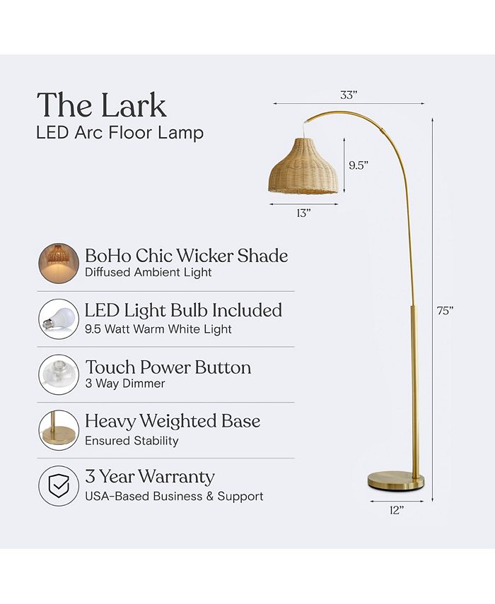 Brightech Lark LED Modern Arc Floor Lamp with BoHo Wicker Shade Macy's