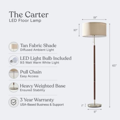 Carter 65" LED Classic Floor Lamp with Walnut Wood Finish