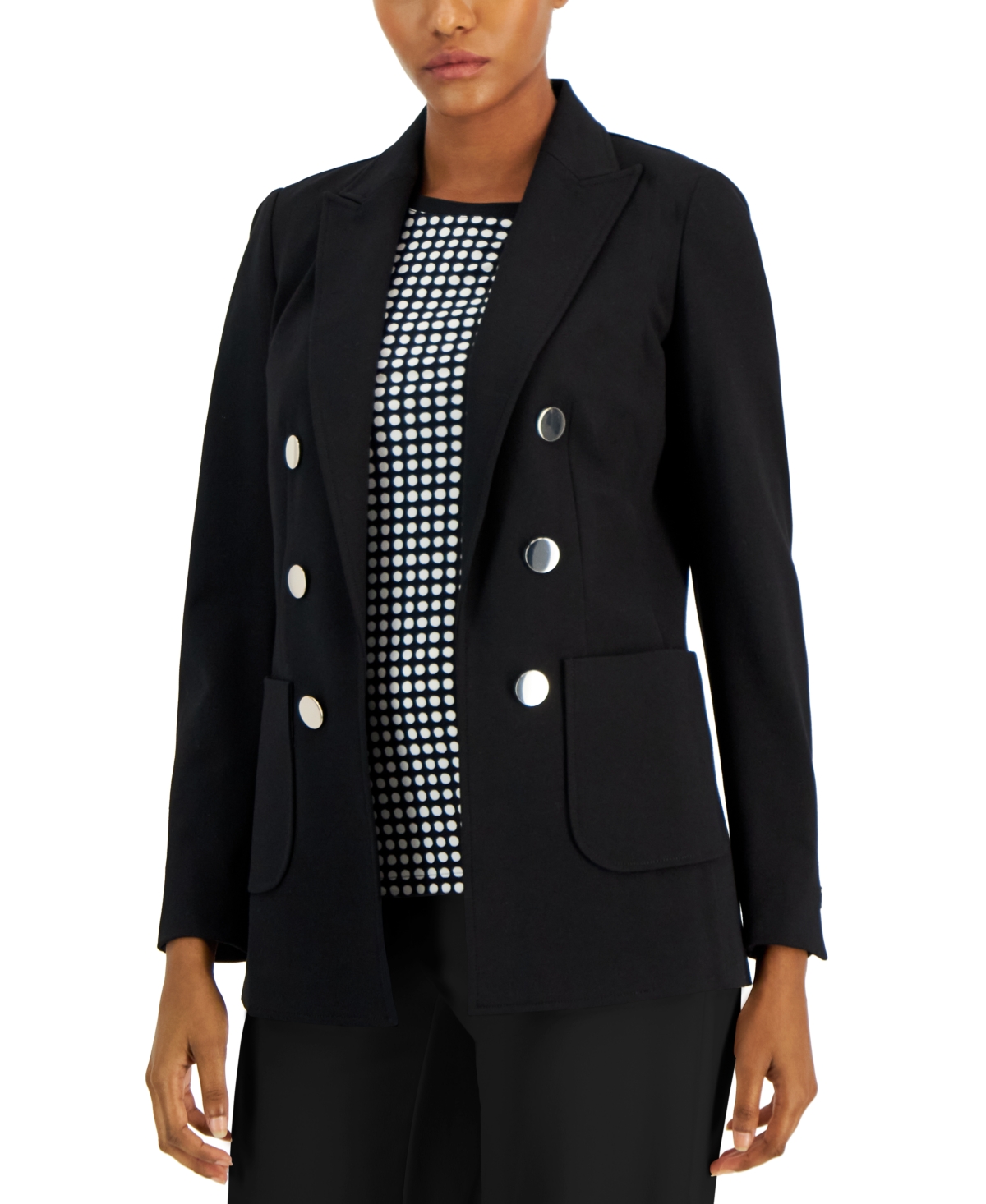 Anne Klein Petite Compression Faux-double-breasted Blazer, Macy's Exclusive In Black