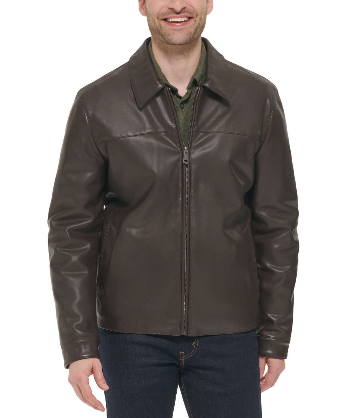 Cole Haan Men's Faux Leather Shirt Jacket