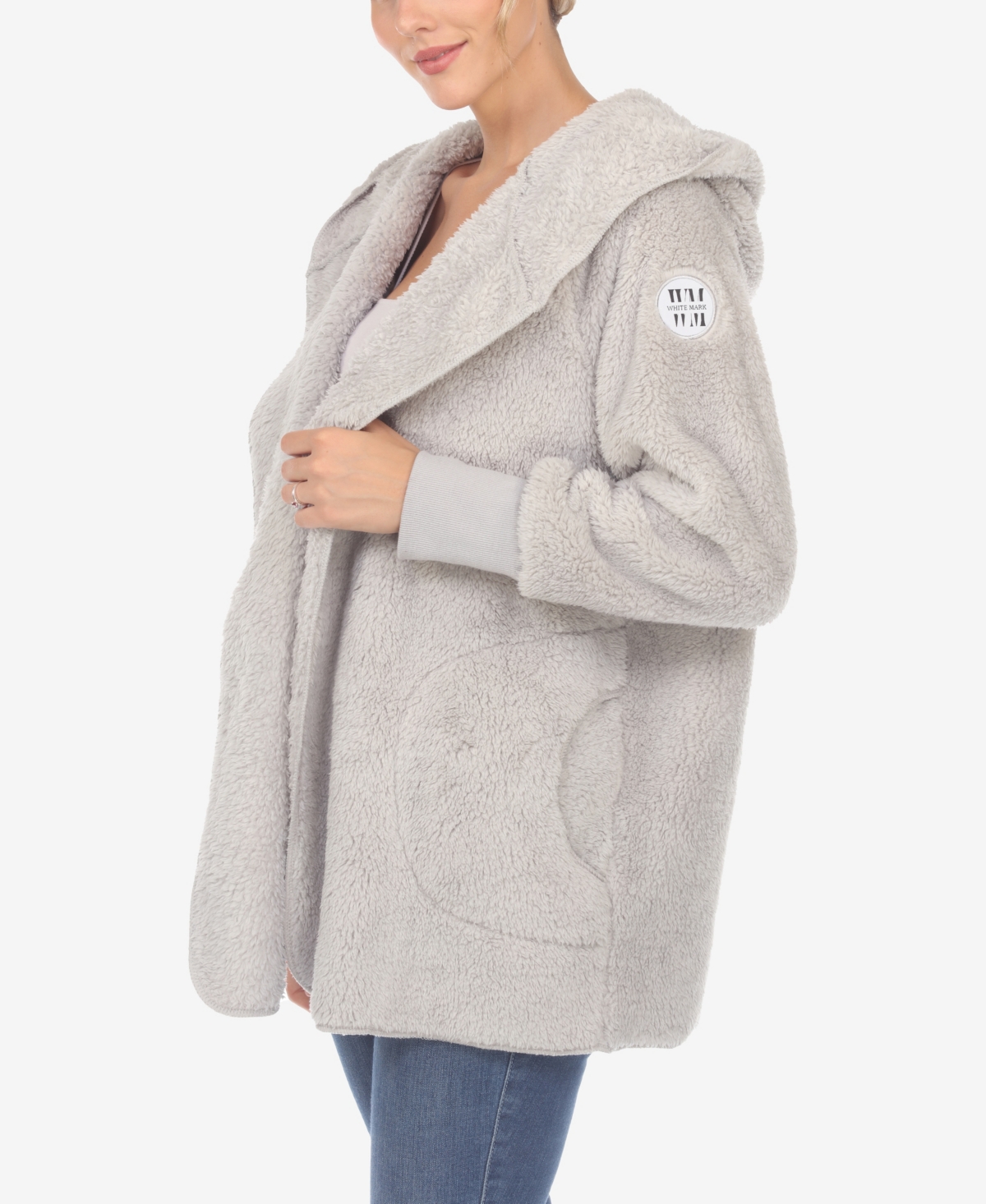 White Mark Women's Plush Hooded with Pockets Jacket