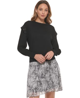 DKNY - Women's Studded Long-Sleeve Crewneck Sweater