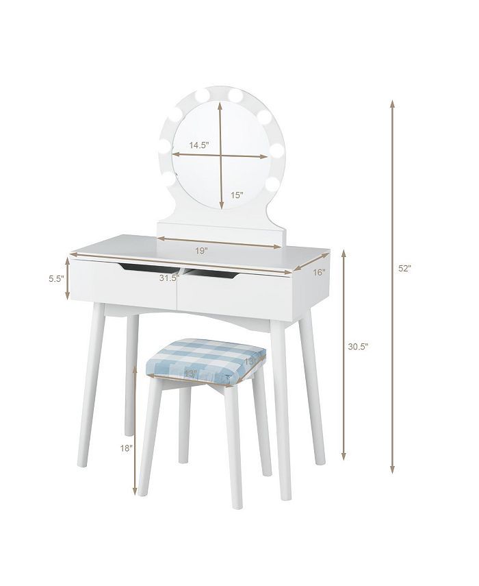 Costway Vanity Makeup Dressing 8 Dimmable Bulbs Lighted for Bedroom