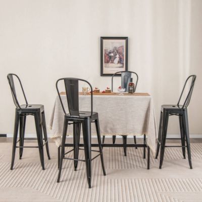 Set of 4 High Back Metal Stool 30'' Seat Bar Height
