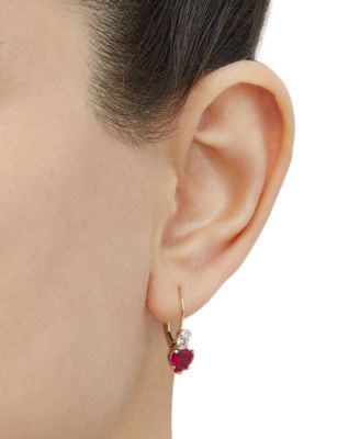 Lab-Grown Pink Sapphire (2 ct. t.w.) & Cubic Zirconia Heart Drop Earrings in 14k Gold