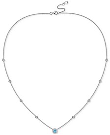 Blue Topaz (1/4 ct. t.w.) & Diamond (1/10 ct. t.w.) Halo Collar Necklace in Sterling Silver, 17" + 1" extender, (Also in Amethyst, Citrine, Peridot, Garnet, Emerald, & Ruby)