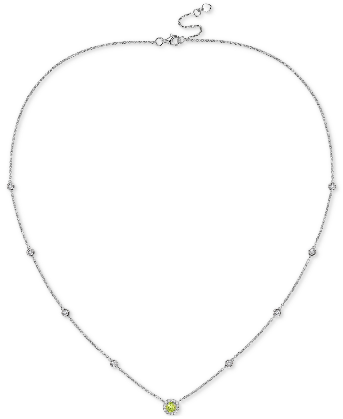 Macy's Amethyst (1/5 Ct. T.w.) & Diamond (1/10 Ct. T.w.) Halo Collar Necklace In Sterling Silver, 17" + 1" In Peridot
