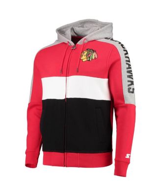 Men's Red and Black Chicago Blackhawks Playoffs Color Block Full-Zip Hoodie