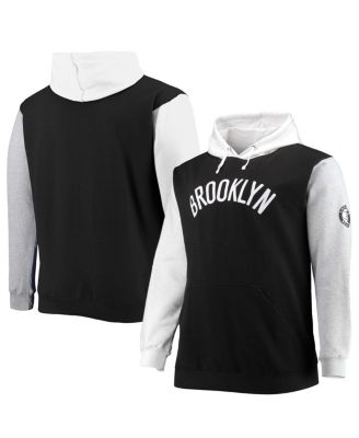 Men's Black and White Brooklyn Nets Big and Tall Double Contrast Pullover Hoodie