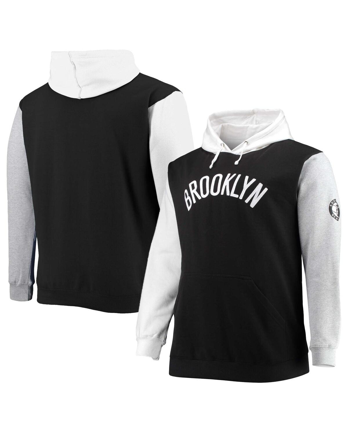 Fanatics Men's  Black And White Brooklyn Nets Big And Tall Double Contrast Pullover Hoodie In Black,white